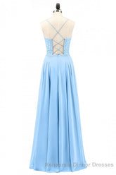 Light Blue Sweetheart Lace-Up A-Line Long Bridesmaid Dress